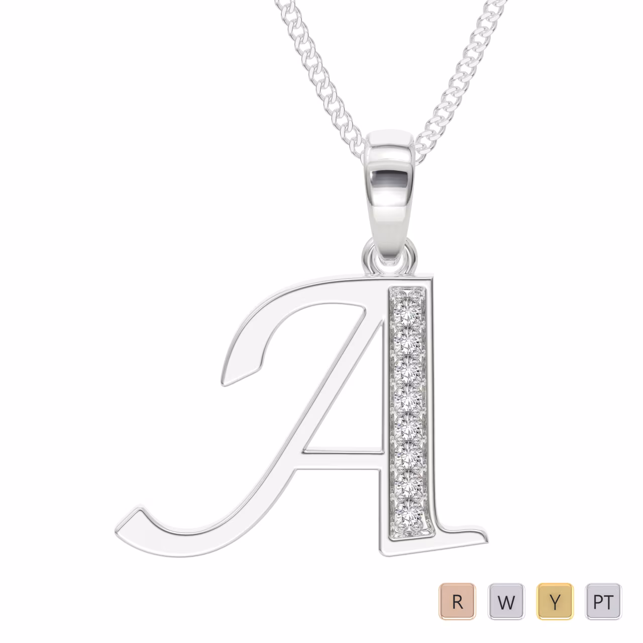 Gold / Platinum Diamond Initial Necklace PZ2298 Gold / Platinum Diamond Initial Necklace PZ2298