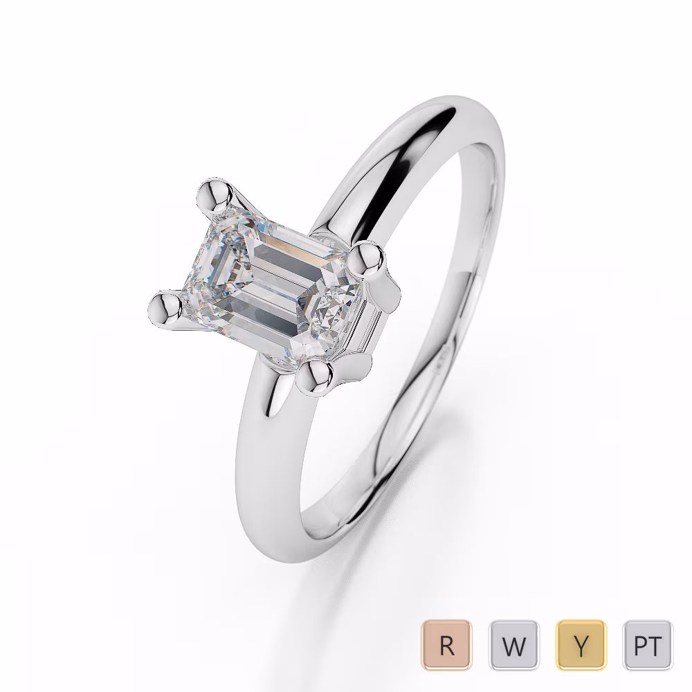 Gold / Platinum Emerald Shape Diamond Solitaire Ring AGDR-1003 Gold / Platinum Emerald Shape Diamond Solitaire Ring AGDR-1003