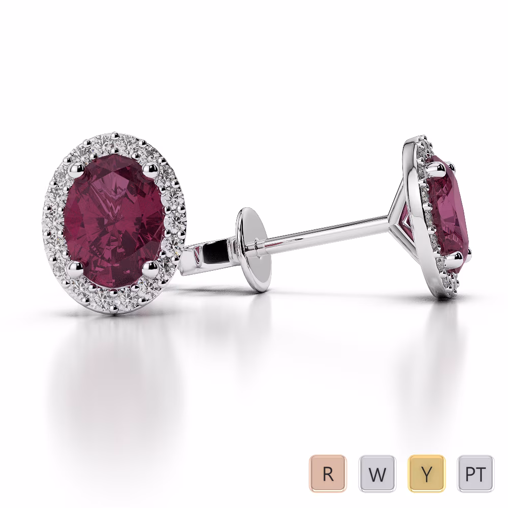 Oval Shape Ruby Earrings With Diamond in Gold / Platinum AGER-1070 Oval Shape Ruby Earrings With Diamond in Gold / Platinum AGER-1070