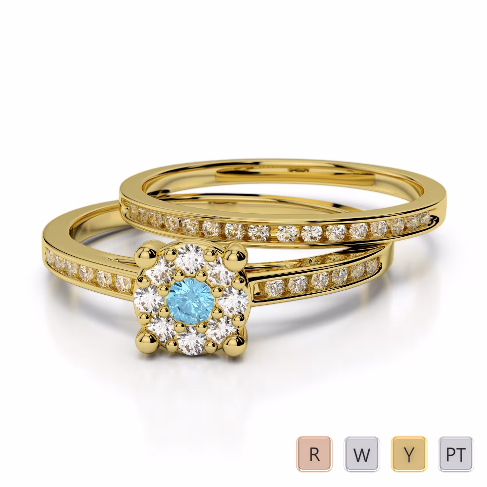 Gold / Platinum Round cut Aquamarine and Diamond Bridal Set Ring AGDR-1052 Gold / Platinum Round cut Aquamarine and Diamond Bridal Set Ring AGDR-1052
