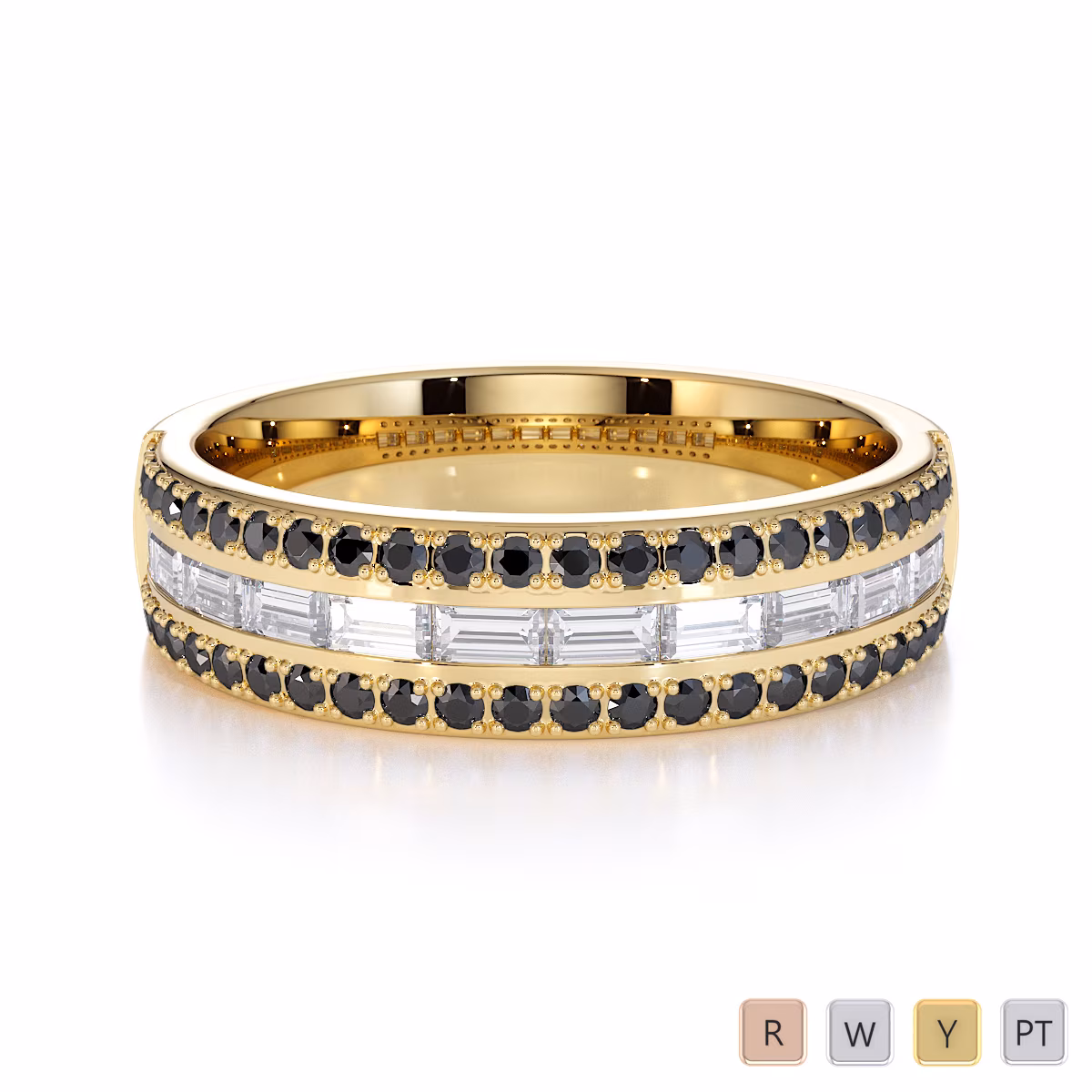 Gold / Platinum Black Diamond with Diamond Half Eternity Ring RZ1509 Gold / Platinum Black Diamond with Diamond Half Eternity Ring RZ1509