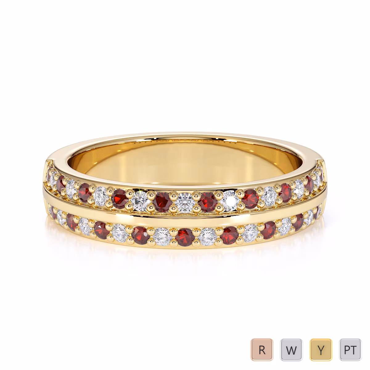 Gold / Platinum Garnet and Diamond Half Eternity Ring RZ1505 Gold / Platinum Garnet and Diamond Half Eternity Ring RZ1505