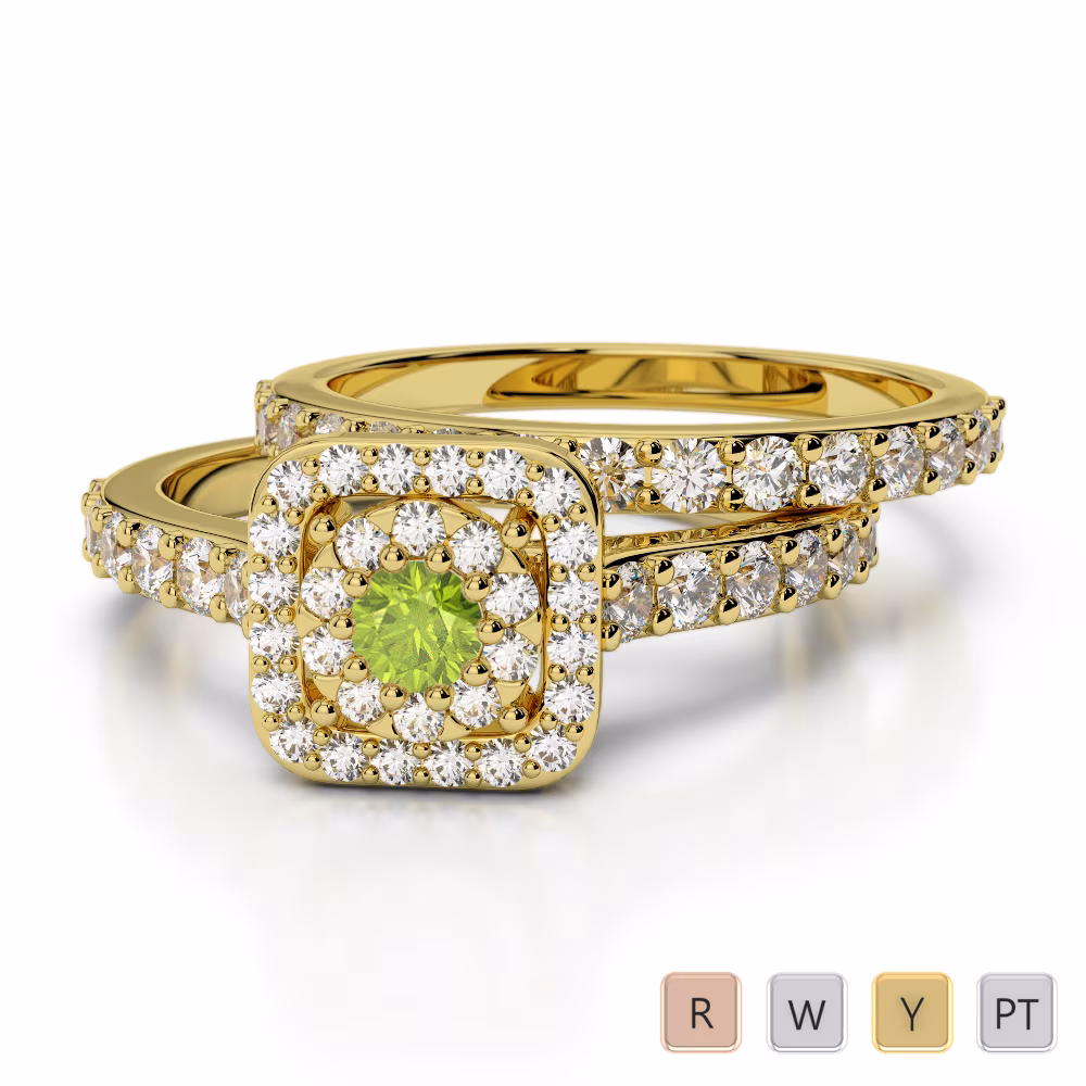 Gold / Platinum Round cut Peridot and Diamond Bridal Set Ring AGDR-1246 Gold / Platinum Round cut Peridot and Diamond Bridal Set Ring AGDR-1246