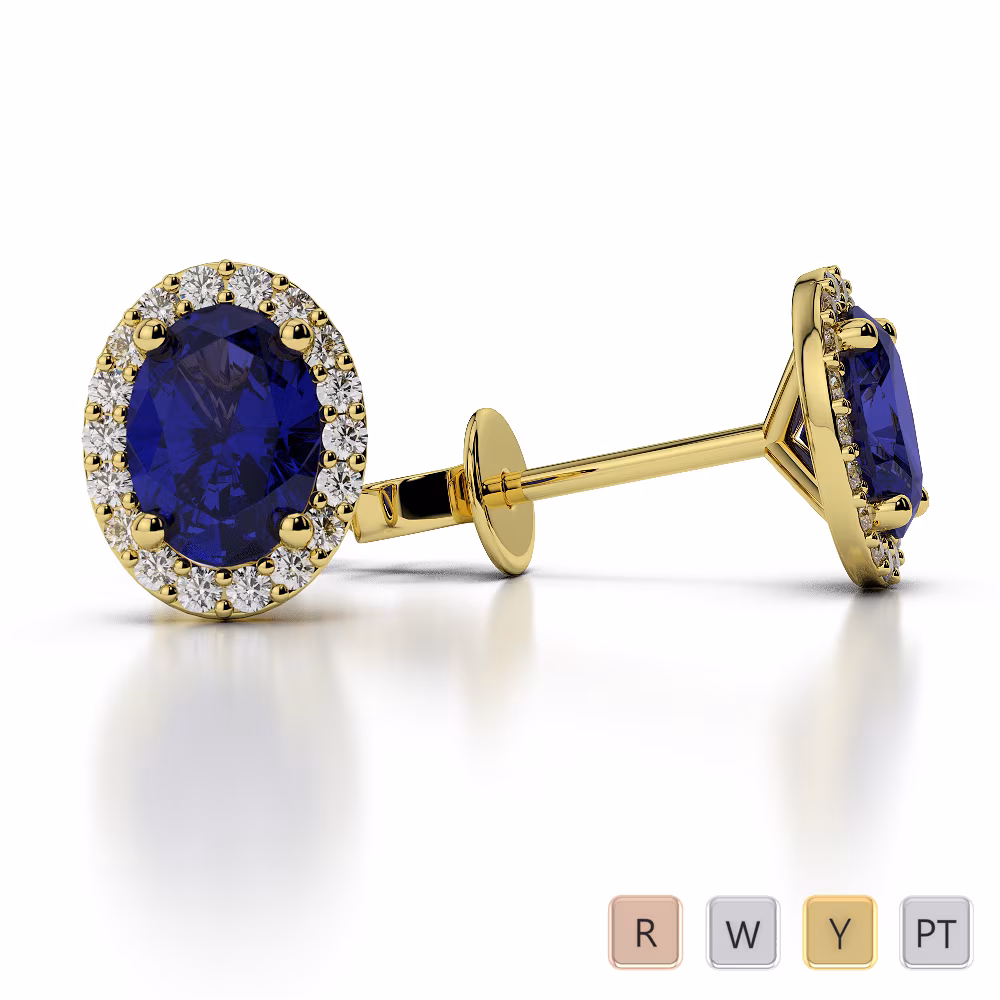 Oval Shape Blue Sapphire Earrings With Diamond in Gold / Platinum AGER-1070 Oval Shape Blue Sapphire Earrings With Diamond in Gold / Platinum AGER-1070