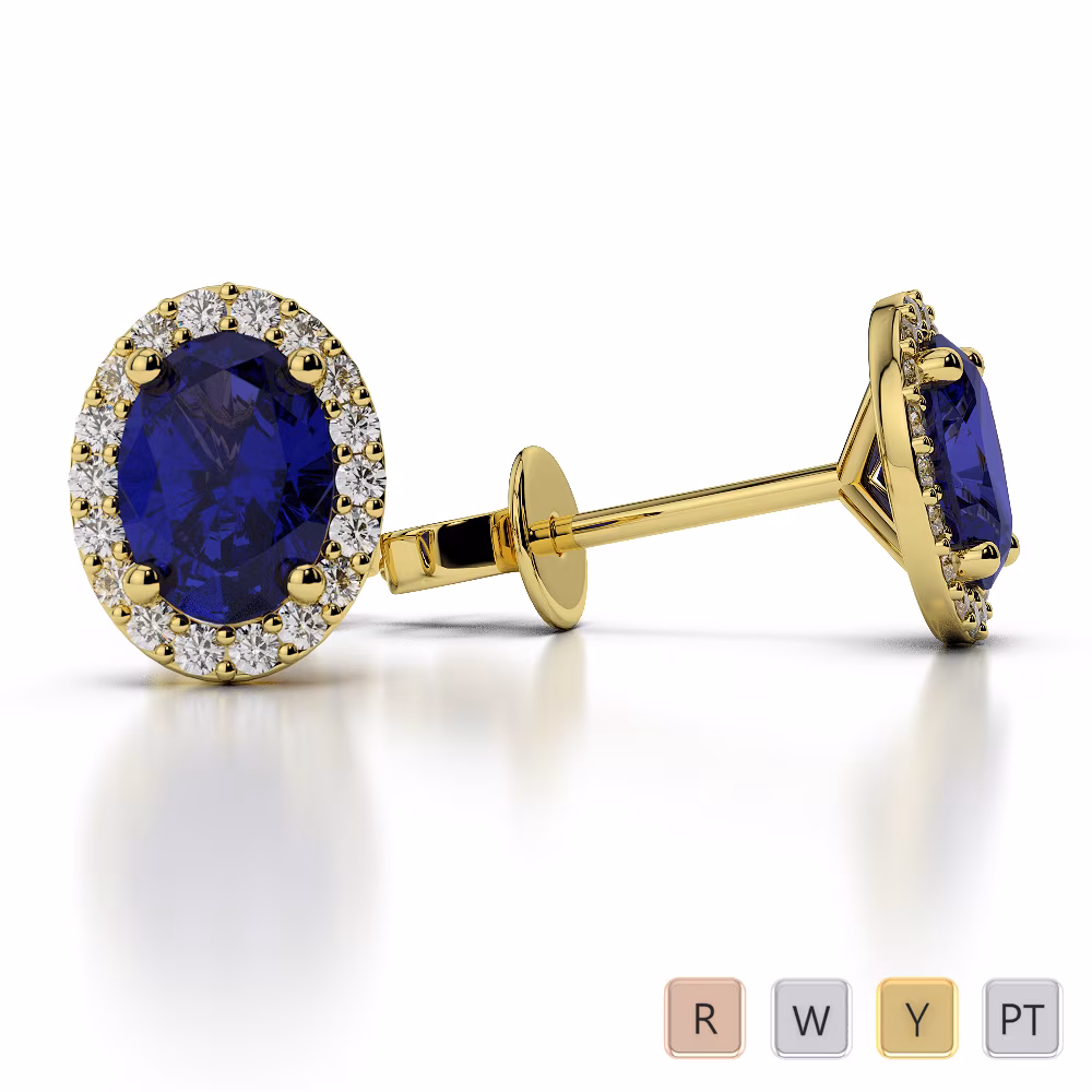 Oval Shape Blue Sapphire & Round Cut Diamond Earrings in Gold / Platinum AGER-1072 Oval Shape Blue Sapphire & Round Cut Diamond Earrings in Gold / Platinum AGER-1072