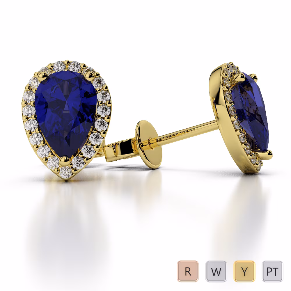 Pear Shape Blue Sapphire and Diamond Earrings in Gold / Platinum AGER-1074 Pear Shape Blue Sapphire and Diamond Earrings in Gold / Platinum AGER-1074