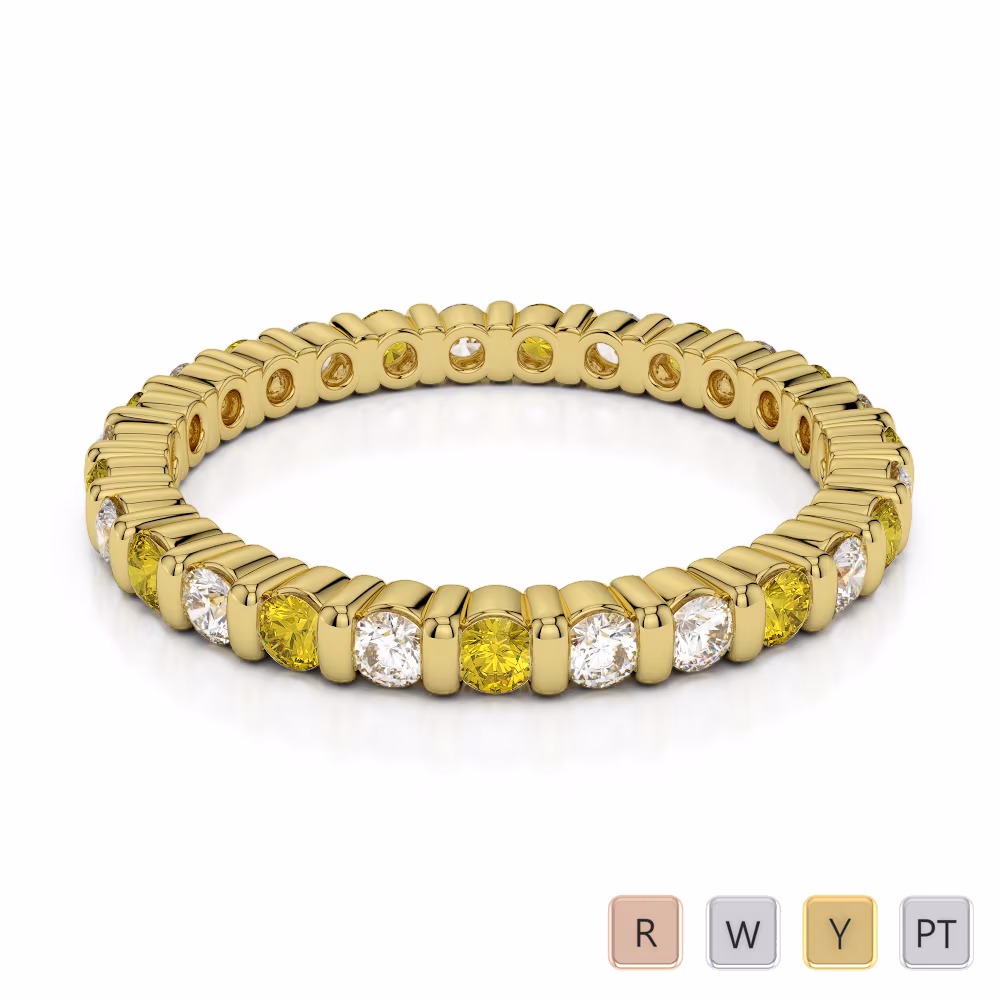 2 MM Gold / Platinum Round Cut Yellow Sapphire and Diamond Full Eternity Ring AGDR-1092 2 MM Gold / Platinum Round Cut Yellow Sapphire and Diamond Full Eternity Ring AGDR-1092