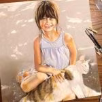 Bambina con gatto-pastello su carta pastelmat