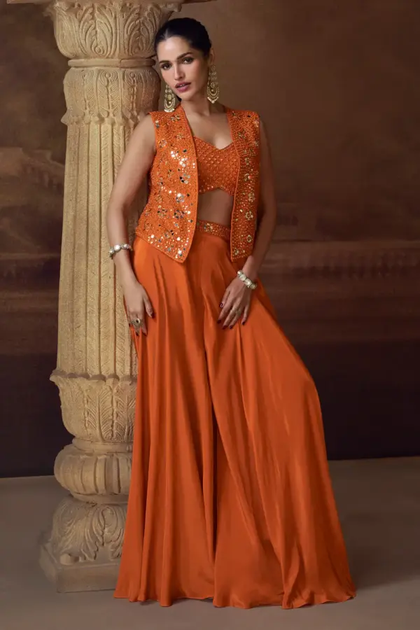 Orange Top with Palazzo Set - Front View