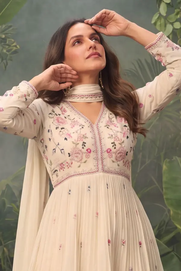 Ivory chinon kurta sharara set styled with bordered dupatta
