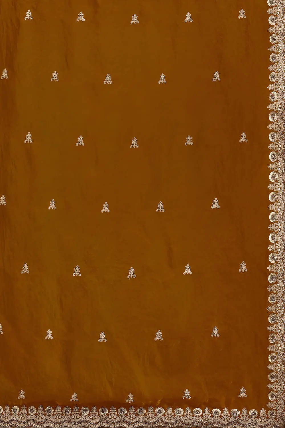 Gold tissue silk dupatta with zari and sequins work