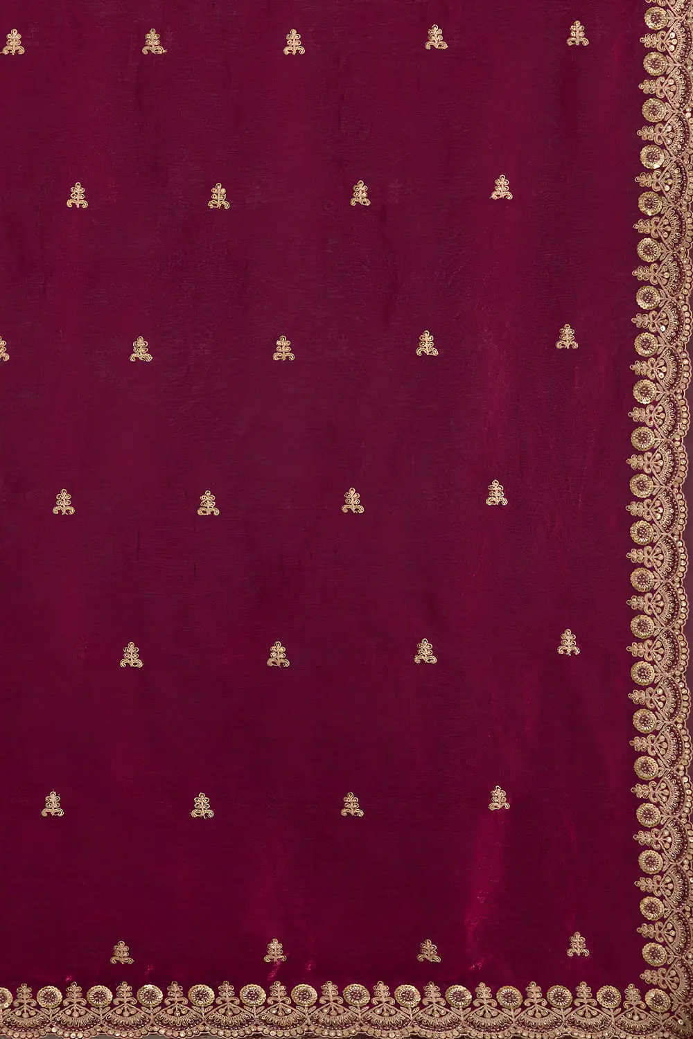 Maroon tissue silk dupatta with zari and sequins work