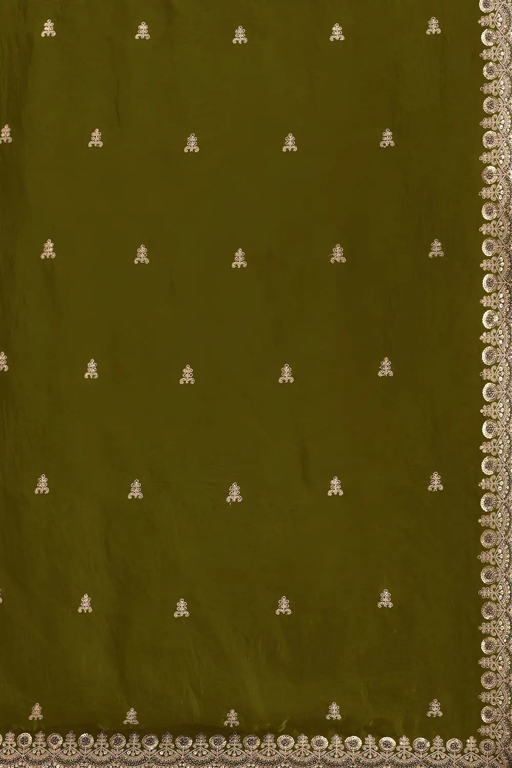 Olive green tissue silk dupatta with zari and sequins work