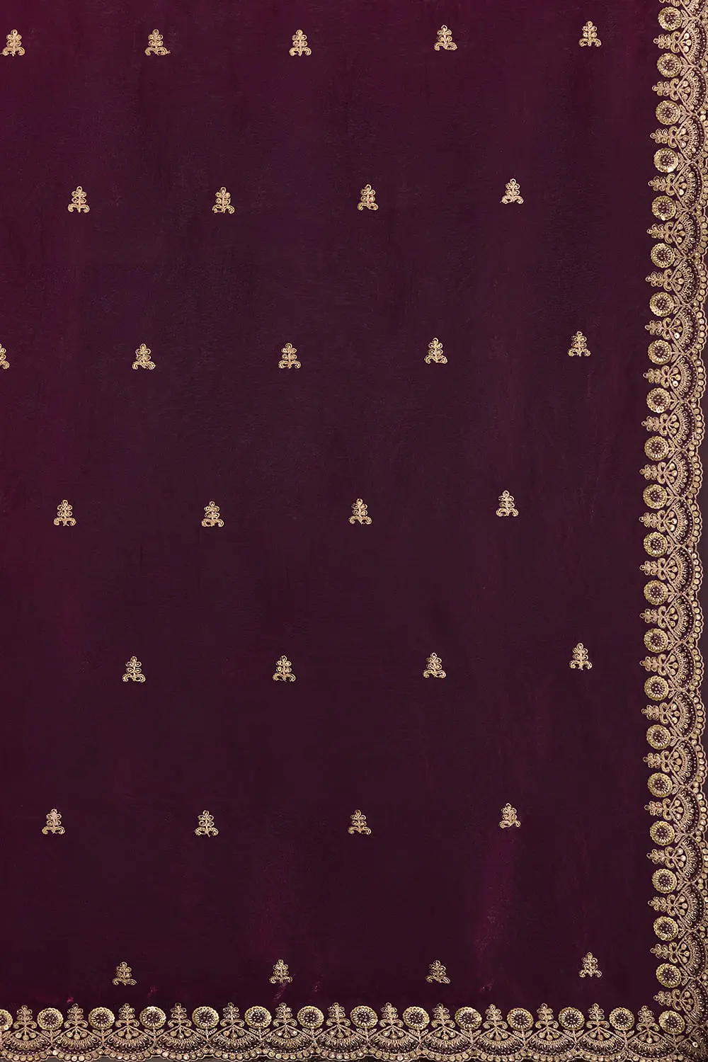 Wine tissue silk dupatta with zari and sequins work