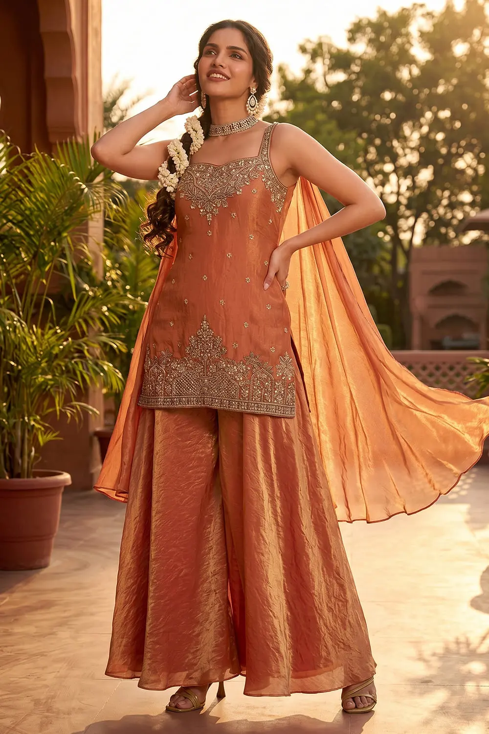 Orange Tora Silk Kurta Palazzo Set with Handwork, Embroidery and Dupatta Orange Tora Silk Kurta Palazzo Set with Handwork, Embroidery and Dupatta