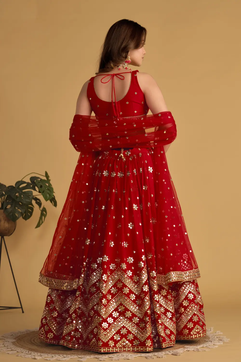 Soft net dupatta with sequins zari work for red bridal lehenga choli