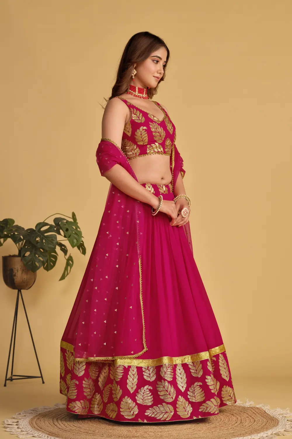 Georgette blouse with sequins and zari embroidery in fresh pink