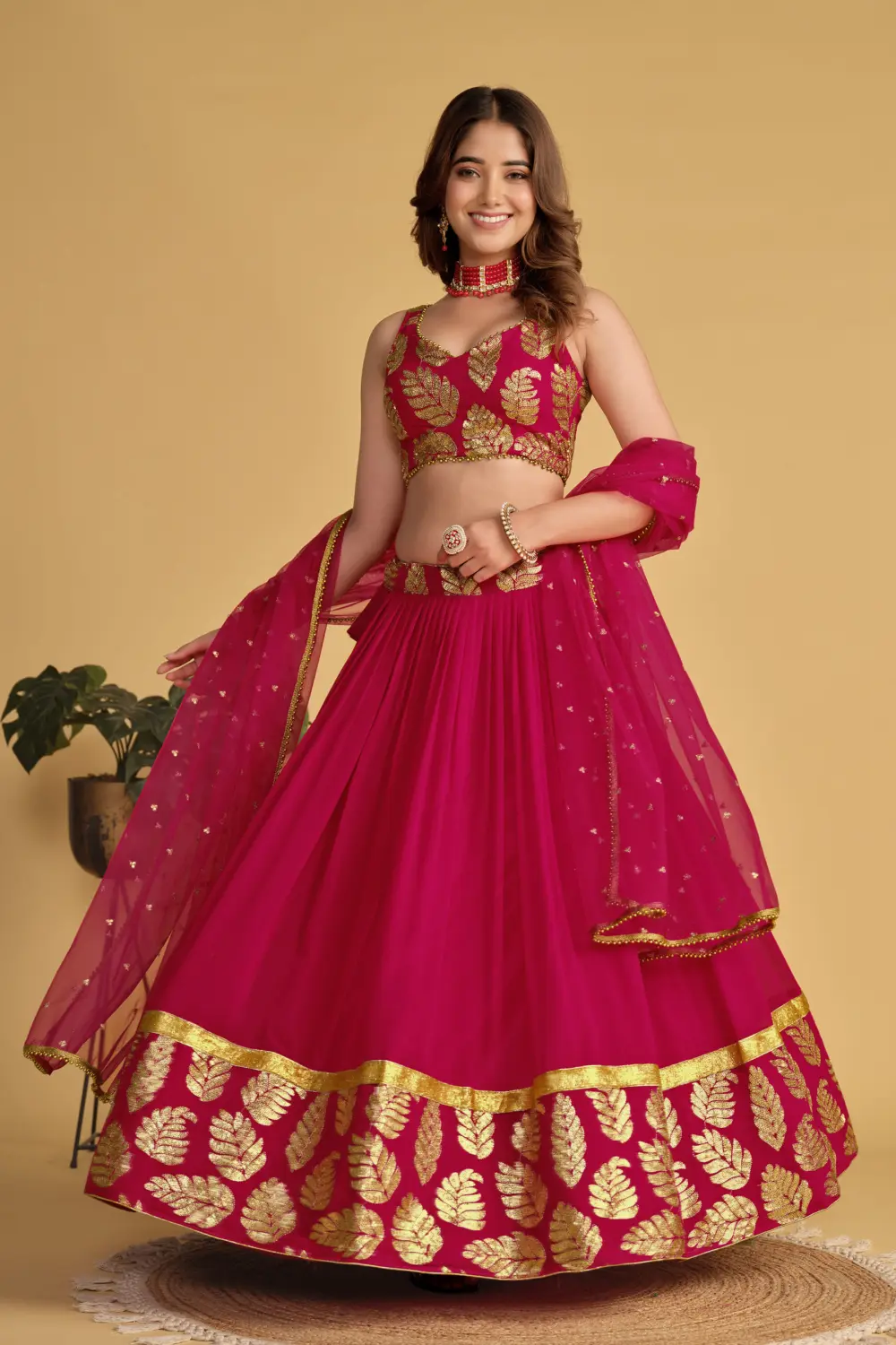 Soft net dupatta with sequins zari work for pink lehenga choli