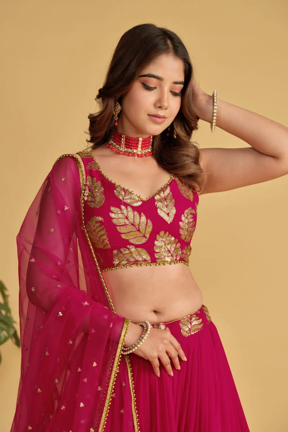 Georgette blouse with sequins and zari embroidery in fresh pink