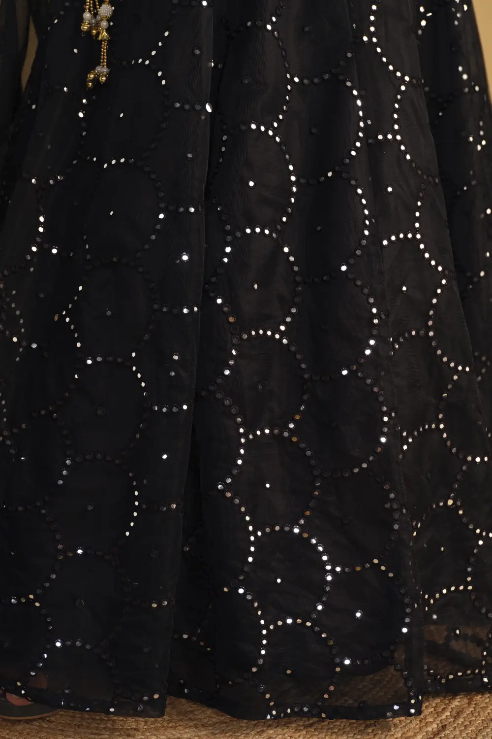Sequins and zari embroidery on black georgette lehenga skirt