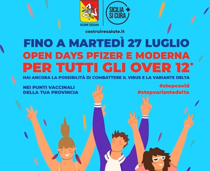 Vaccini, in Sicilia ‘Open days’ per gli over 12 fino al 27 luglio