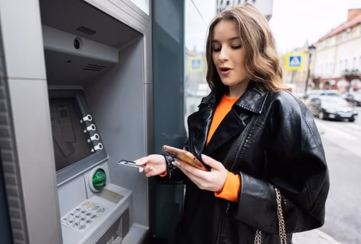 Donna al bancomat