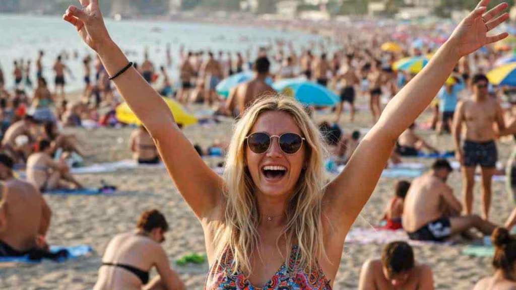 Donna esulta in spiaggia - foto (C) mediaoneonline.it