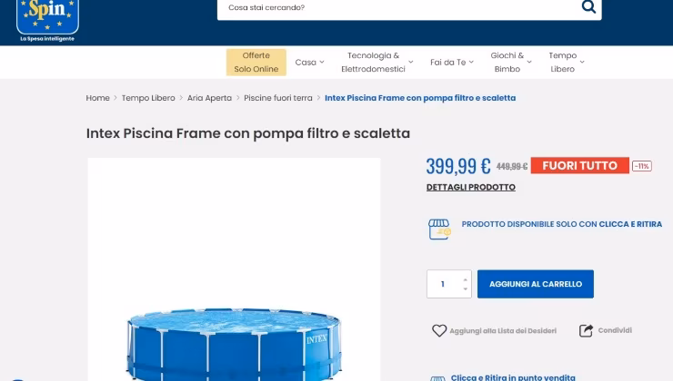 Offerta piscina eurospin (screenshot eurospin) - teleone.it
