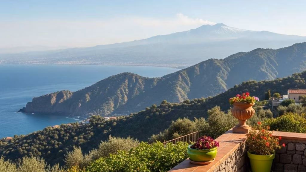 la splendida terrazza con vista vulcano - foto (C) Teleone.it